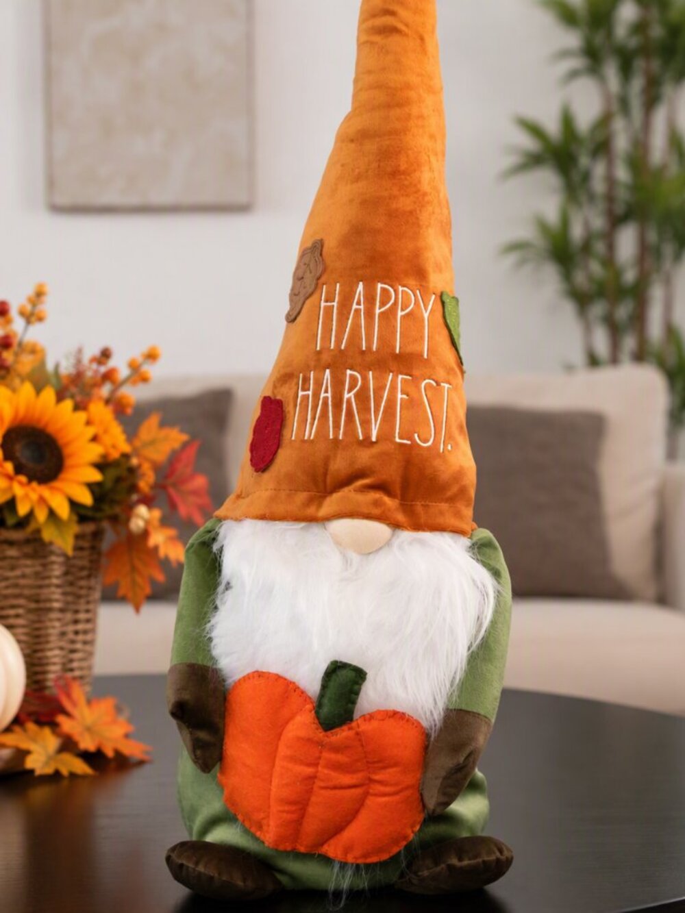 Rae Dunn HAPPY HARVEST Pumpkin Gnome NWT Fall Harvest Decor 26"